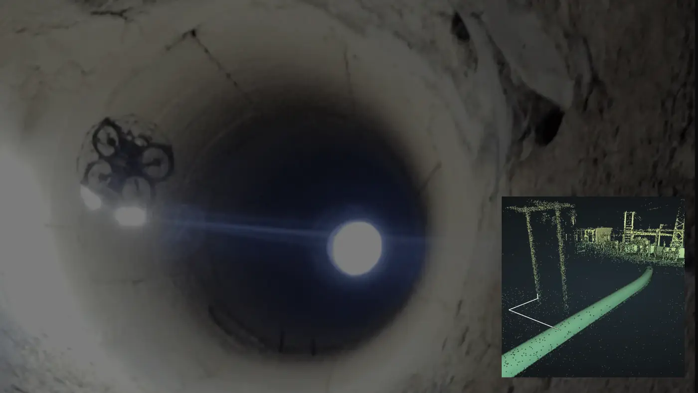 Drone à cage de protection dans une canalisation