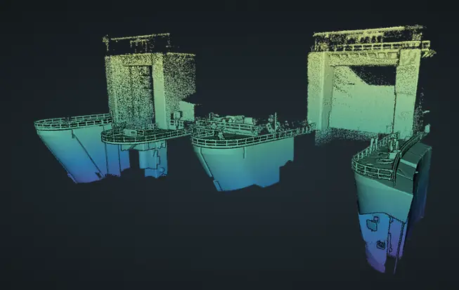 Modèle 3D LiDAR des murs guideaux d'un barrage
