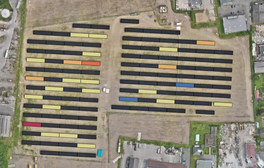 Carte des anomalies thermiques d'une centrale photovoltaïque